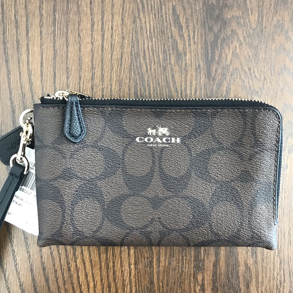 Coach signature double corner zip wristlet